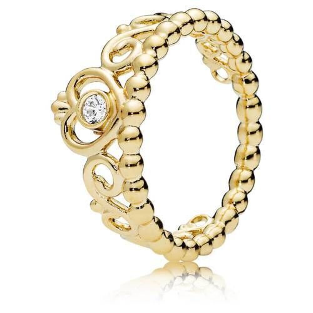 PANDORA Shine Ring, My Princess Tiara, Clear CZ, Yellow Gold plated, size 7